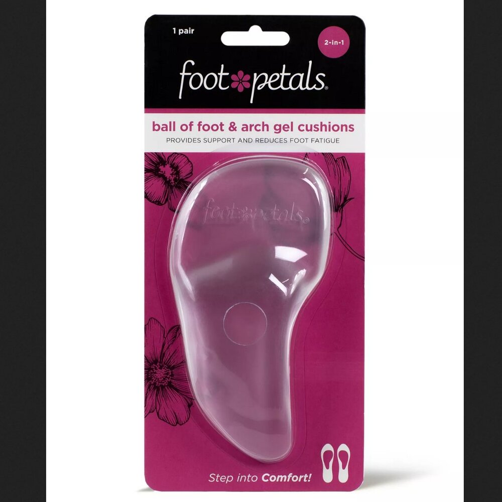 NEW Foot Petals Ball of Foot & Arch Support Gel Cushions CLEAR- one pair, OS